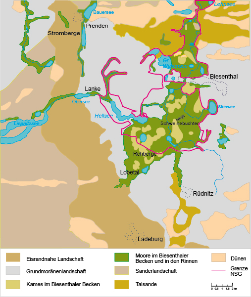 Abb. 1: Grenzen des Biesenthaler Beckens als naturschützerischer Planungsraum nach Haack (2007) vor dem Hintergrund seines eiszeitlichen Formenschatzes, generalisiert nach Marcinek u. a. (1995) , Zusammengestellt von Jelena Keller und Sixten Bussemer Abb. 1: Grenzen des Biesenthaler Beckens als naturschützerischer Planungsraum nach Haack (2007) vor dem Hintergrund seines eiszeitlichen Formenschatzes, generalisiert nach Marcinek u. a. (1995)